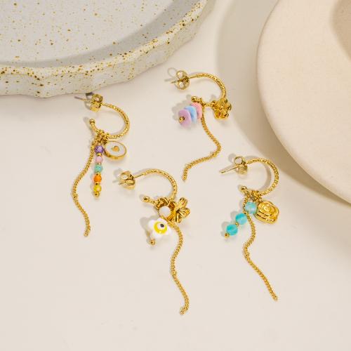 Edelstahl Tropfen Ohrring, 304 Edelstahl, mit Muschel & Acryl, goldfarben plattiert, Modeschmuck, keine, verkauft von PC