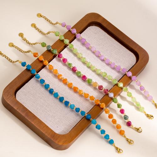 Bracelets de pierres précieuses, Acier inoxydable 304, avec Pierre naturelle, Placage de couleur d'or, bijoux de mode, plus de couleurs à choisir, Vendu par PC