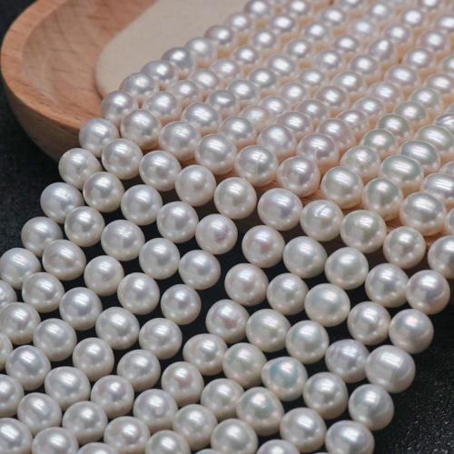 Natural Freshwater Pearl Loose Beads, Slightly Round, gold color plated, DIY, white, 6-7mm, Sold Per 37 cm Strand
