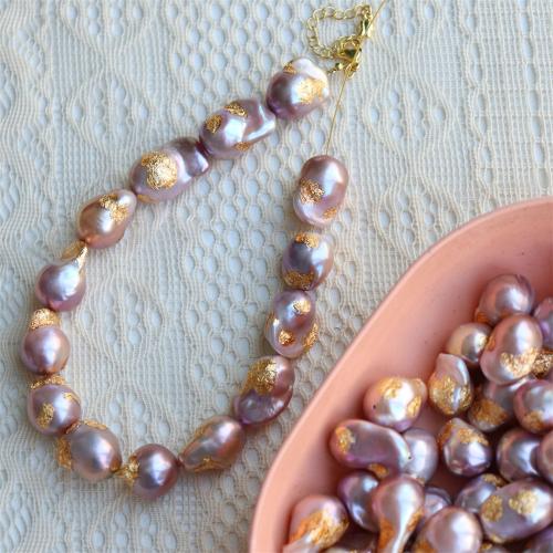 Cultured Baroque Freshwater Pearl Beads, with Gold Foil, DIY, more colors for choice, 12.5-15mm, Sold By PC