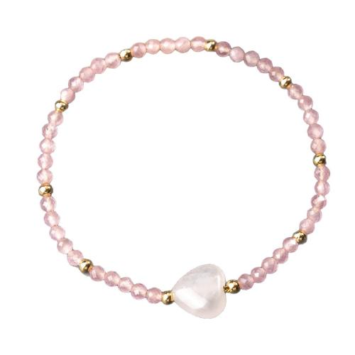 Quartz Bracelets, Rose Quartz, with Elastic Thread & Clear Quartz, handmade, fashion jewelry & for woman, Sold By PC