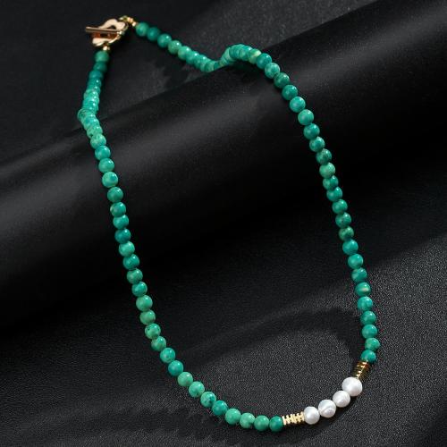 Fashion Turquoise Necklace, with Plastic Pearl & 304 Stainless Steel, fashion jewelry & Unisex, Sold By PC