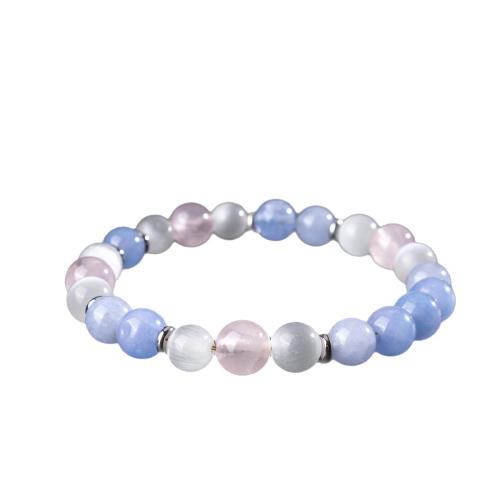 Bracelets de pierres précieuses, Oeil de chat, avec fil élastique & aigue-marine & quartz rose, fait à la main, bijoux de mode & pour femme, Vendu par PC