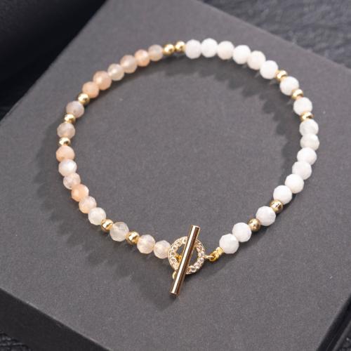 Gemstone Bracelets, Moonstone, with Elastic Thread & 304 Stainless Steel, handmade, fashion jewelry & for woman, Sold By PC