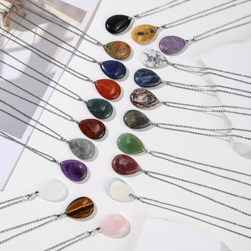 Natural Gemstone Necklace, with 304 Stainless Steel Chain, fashion jewelry & different materials for choice & Unisex, Sold By PC