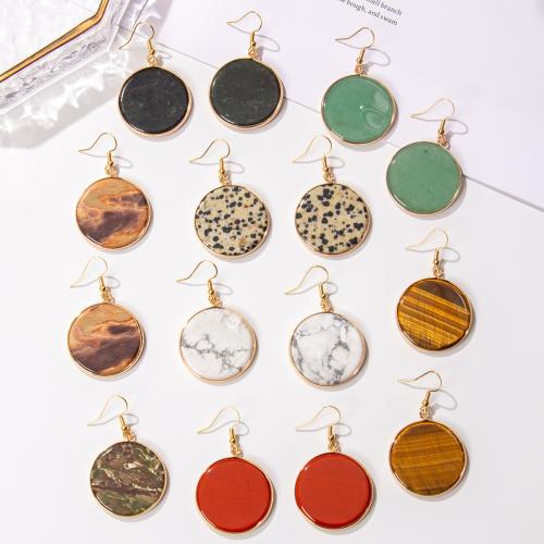 Natural Gemstone Earrings, 304 Stainless Steel, Round, fashion jewelry & different materials for choice & for woman, Sold By Pair