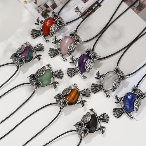 Natural Gemstone Necklace, with leather cord & 304 Stainless Steel, fashion jewelry & different materials for choice & Unisex, Sold By PC