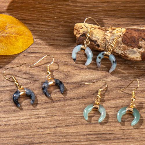 Natural Gemstone Earrings, with 304 Stainless Steel, Moon, fashion jewelry & different materials for choice & for woman, Sold By Pair