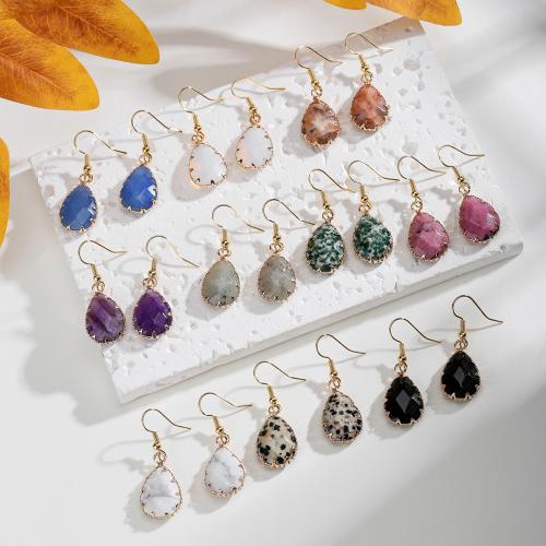 Natural Gemstone Earrings, with 304 Stainless Steel, Teardrop, fashion jewelry & different materials for choice & for woman, Sold By Pair