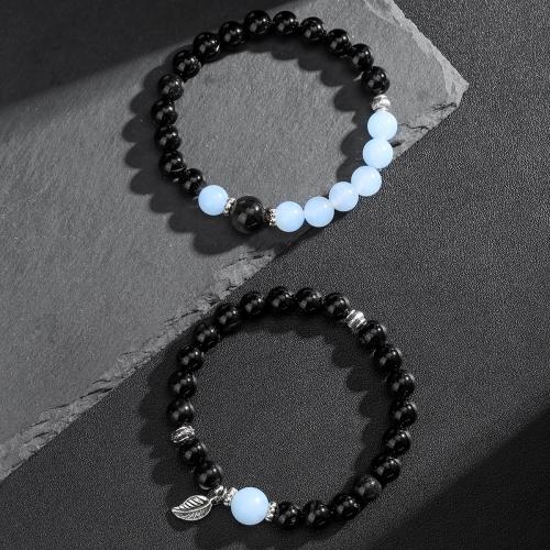 Gemstone Bracelets, Aquamarine, with Obsidian & 304 Stainless Steel, handmade, fashion jewelry & Unisex & different styles for choice, Sold By PC