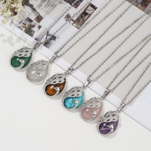 Natural Gemstone Necklace, with 304 Stainless Steel, fashion jewelry & different materials for choice & for woman, Sold By PC