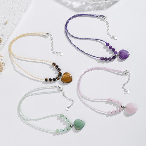 Natural Gemstone Necklace, with 304 Stainless Steel, fashion jewelry & different materials for choice & for woman, Sold By PC