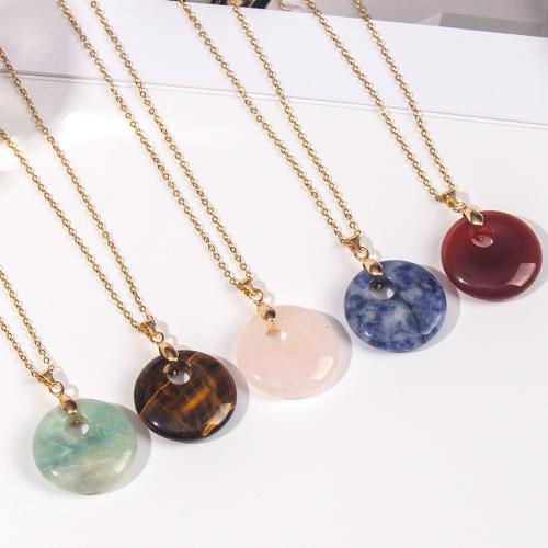 Natural Gemstone Necklace, with 304 Stainless Steel, different materials for choice & Unisex & hollow, golden, Sold By PC