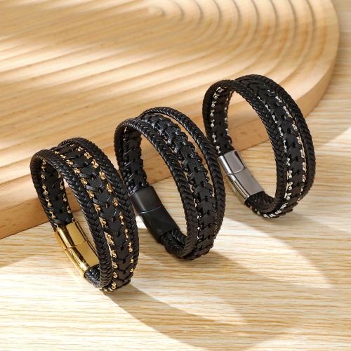 PU Schnur Armbänder, 304 Edelstahl, mit Mikrofaser PU, handgemacht, drei Schichten & Modeschmuck & für den Menschen, keine, Länge:21 cm, verkauft von PC