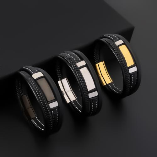 PU Schnur Armbänder, 304 Edelstahl, mit Mikrofaser PU & Kuhhaut & 316 Edelstahl, handgemacht, Modeschmuck & mehrschichtig & für den Menschen, keine, Länge:21 cm, verkauft von PC