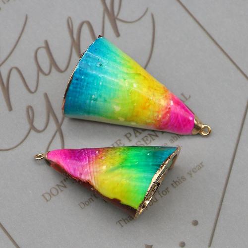 Shell Pendants, with Brass, Triangle, plated, DIY, mixed colors, 25x47mm-27x48mm, Sold By PC