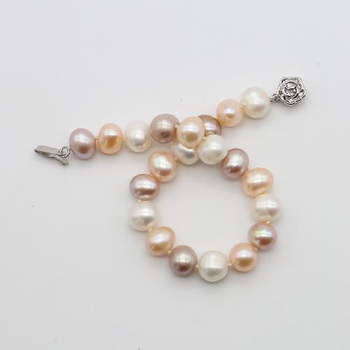 Freshwater Cultured Pearl Bracelet, Freshwater Pearl, with 304 Stainless Steel, Round, fashion jewelry, mixed colors, 9-10mm, Length:19 cm, Sold By PC