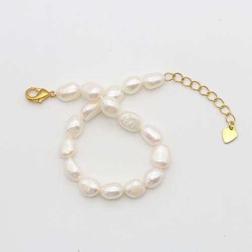 Freshwater Cultured Pearl Bracelet, Freshwater Pearl, with 304 Stainless Steel, irregular, fashion jewelry, white, 7-8mm, Length:15 cm, Sold By PC