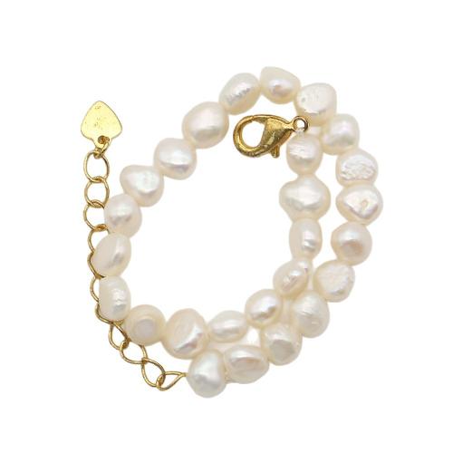 Freshwater Cultured Pearl Bracelet, Freshwater Pearl, with 304 Stainless Steel, irregular, fashion jewelry, white, 6-7mm, Length:16 cm, Sold By PC