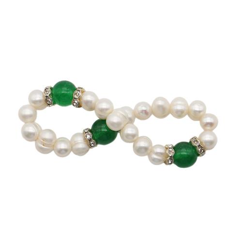 Freshwater Cultured Pearl Bracelet, Freshwater Pearl, with Jade Malaysia & 304 Stainless Steel, irregular, fashion jewelry & with rhinestone, mixed colors, 8-9mm, Length:16 cm, Sold By PC