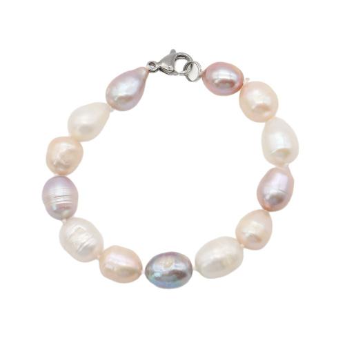 Freshwater Cultured Pearl Bracelet, Freshwater Pearl, with 304 Stainless Steel, Rice, fashion jewelry, mixed colors, 10-11mm, Length:16 cm, Sold By PC
