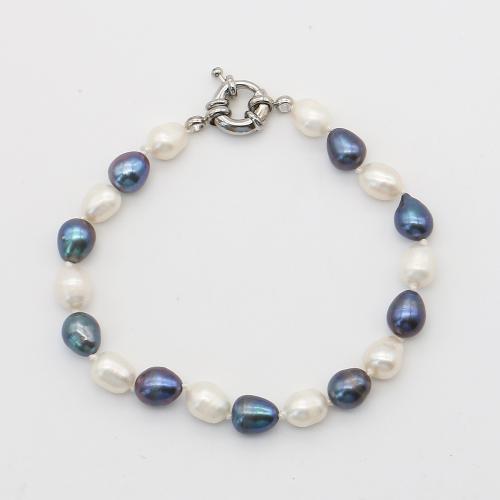 Freshwater Cultured Pearl Bracelet, Freshwater Pearl, with 304 Stainless Steel, Baroque, fashion jewelry, mixed colors, 6-7mm, Length:17 cm, Sold By PC