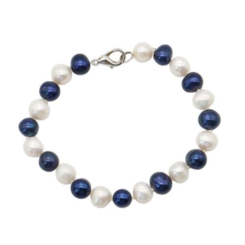 Freshwater Cultured Pearl Bracelet, Freshwater Pearl, with 304 Stainless Steel, Round, fashion jewelry, mixed colors, 7-8mm, Length:18 cm, Sold By PC