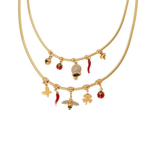 Stainless Steel Jewelry Necklace, 304 Stainless Steel, plated, different styles for choice & micro pave cubic zirconia & for woman & enamel, golden, Sold By PC