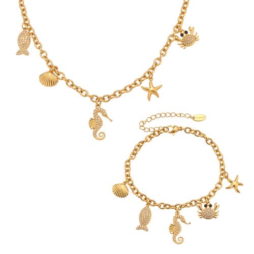 Cubic Zirconia Stainless Steel Jewelry Sets, 304 Stainless Steel, 18K gold plated, different styles for choice & micro pave cubic zirconia & for woman, Sold By PC