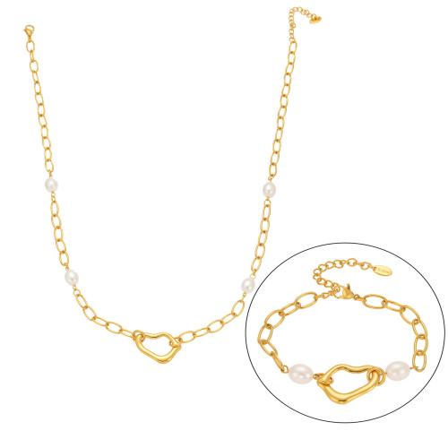 Fashion Stainless Steel Jewelry Sets, 304 Stainless Steel, with Plastic Pearl, 18K gold plated, fashion jewelry & different styles for choice & for woman, Sold By PC