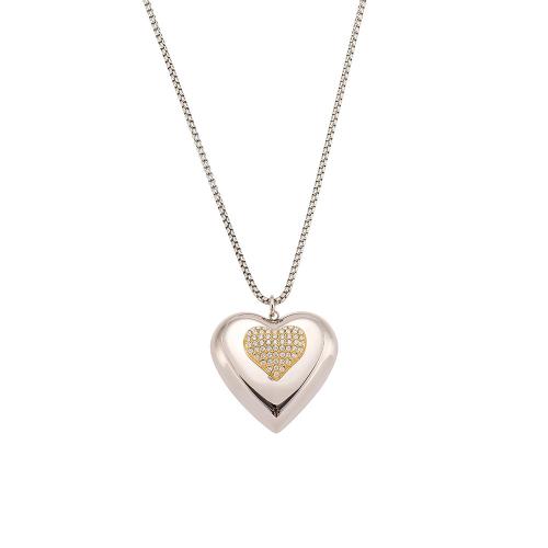 Stainless Steel Jewelry Necklace, 304 Stainless Steel, Heart, plated, fashion jewelry & micro pave cubic zirconia & for woman, Sold By PC