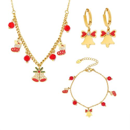 Cubic Zirconia Stainless Steel Jewelry Sets, 304 Stainless Steel, with Red Agate, plated, different styles for choice & micro pave cubic zirconia & for woman & enamel, golden, Sold By PC