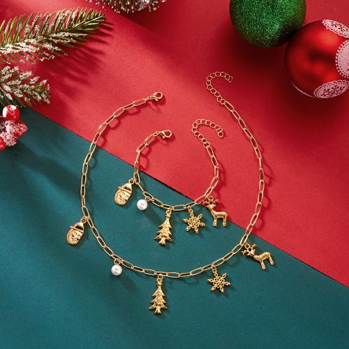 alliage de zinc parure de bijoux, Bracelet & collier, avec perle de plastique, Placage de couleur d'or, Conception de Noël, plus de couleurs à choisir, Vendu par PC