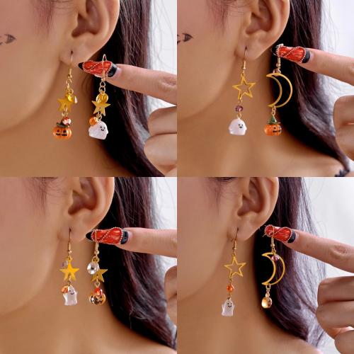 Tibetan Style Drop Earring, with Crystal & Resin, gold color plated, Halloween Design, more colors for choice, Sold By Pair