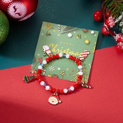 Pulsera de Navidad, aleación de zinc, con Cristal, chapado en color dorado, Diseño de Navidad & esmalte, más colores para la opción, Vendido por Set
