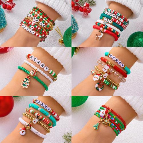 Pulsera de Navidad, aleación de zinc, con Seedbead & Cristal, chapado en color dorado, Diseño de Navidad & esmalte & con diamantes de imitación, más colores para la opción, Vendido por Set