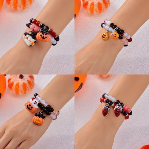 Tibetan Style Bracelet, with Glass Beads, gold color plated, Halloween Design & enamel, more colors for choice, 2PCs/Set, Sold By Set