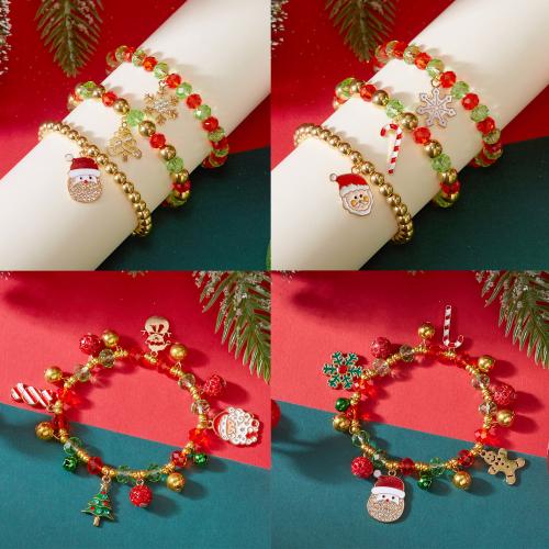 Pulsera de Navidad, aleación de zinc, con Cristal & plástico recubierto de cobre, chapado en color dorado, Diseño de Navidad & con diamantes de imitación, más colores para la opción, Vendido por UD