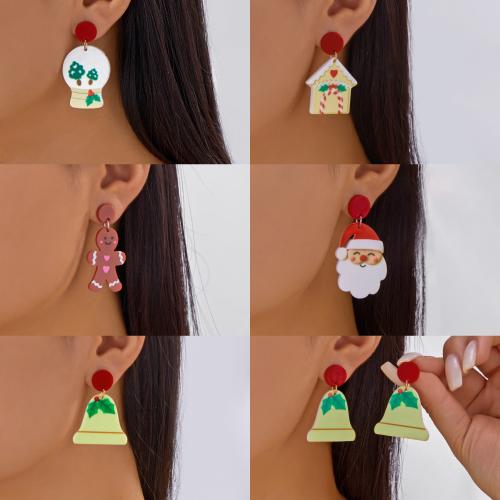 Christmas Earrings, Tibetan Style, with Acrylic, gold color plated, Christmas Design & enamel, more colors for choice, Sold By Pair