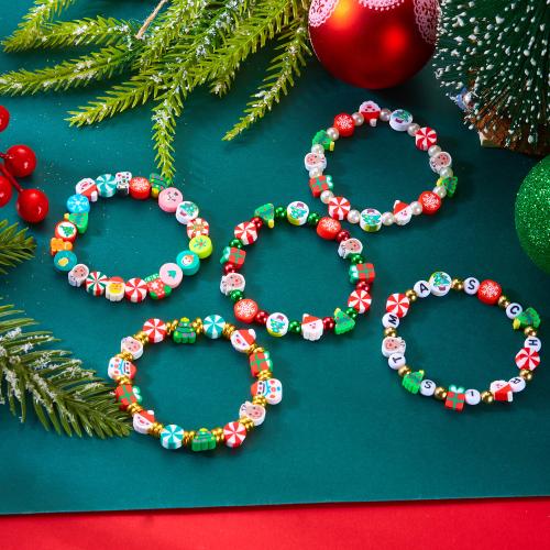 Pulsera de Navidad, aleación de zinc, con Arcilla polimero, chapado en color dorado, Diseño de Navidad & esmalte, más colores para la opción, Vendido por UD