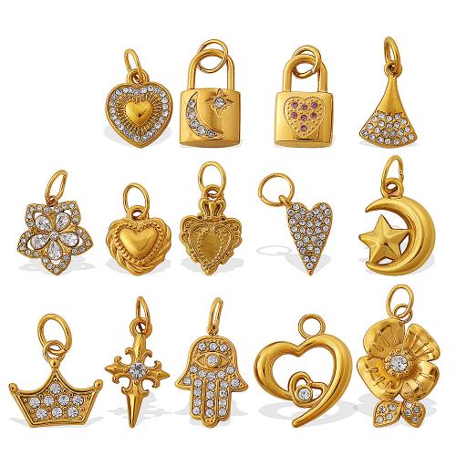 Ювелирные подвески из нержавеющей стали, Нержавеющая сталь 304, Другое покрытие, DIY & разные стили для выбора & со стразами, Золотой, продается PC