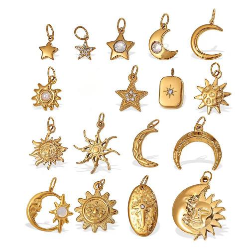 Ювелирные подвески из нержавеющей стали, Нержавеющая сталь 304, Другое покрытие, DIY & разные стили для выбора & со стразами, Золотой, продается PC