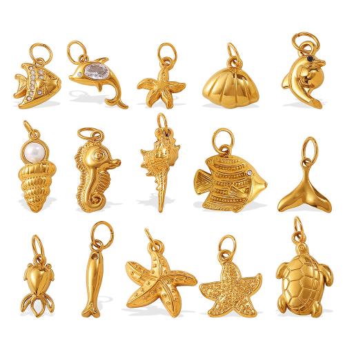 Stainless Steel Animal Pendants, 304 Stainless Steel, 18K gold plated, DIY & different styles for choice & with rhinestone, Sold By PC