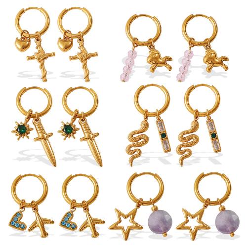 Edelstahl Tropfen Ohrring, 304 Edelstahl, 18K vergoldet, verschiedene Stile für Wahl & für Frau & mit Strass, verkauft von Paar