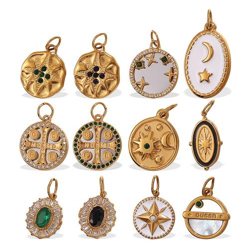 Stainless Steel Pendants, 304 Stainless Steel, 18K gold plated, DIY & different styles for choice & with rhinestone, Sold By PC