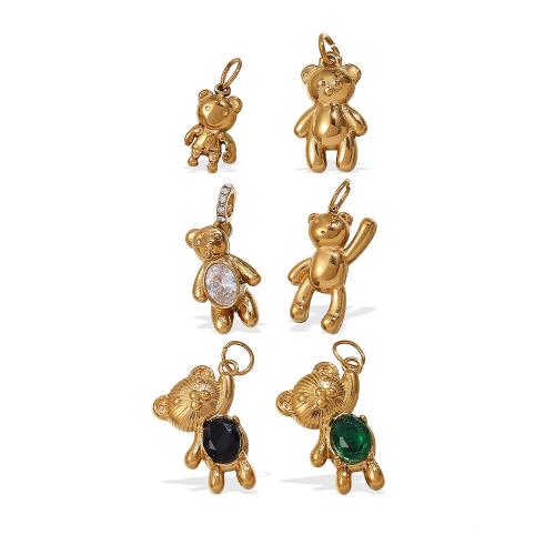 Stainless Steel Animal Pendants, 304 Stainless Steel, Bear, 18K gold plated, DIY & different styles for choice & with rhinestone, Sold By PC