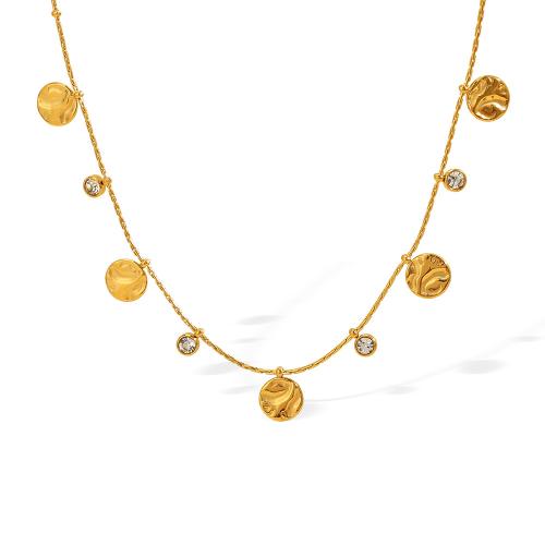 Stainless Steel Jewelry Necklace, 304 Stainless Steel, plated, fashion jewelry & for woman & with rhinestone, golden, Sold By PC