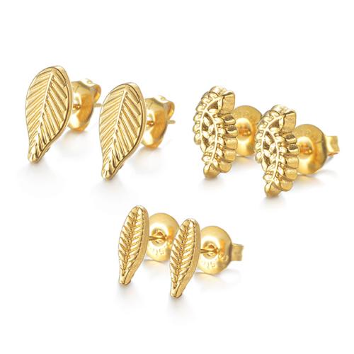 Edelstahl Ohrringe, 304 Edelstahl, plattiert, Modeschmuck & verschiedene Stile für Wahl & für Frau, goldfarben, verkauft von Paar