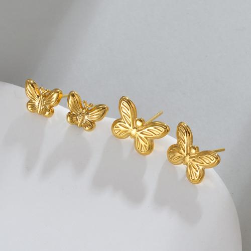Stainless Steel Stud Earrings, 304 Stainless Steel, Butterfly, 18K gold plated, fashion jewelry & different styles for choice & for woman, Sold By Pair