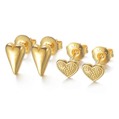 Stainless Steel Stud Earrings, 304 Stainless Steel, Heart, 18K gold plated, fashion jewelry & different styles for choice & for woman, Sold By Pair